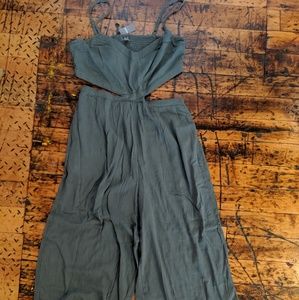 Linen Wide Leg Jumpsuit with Cutouts